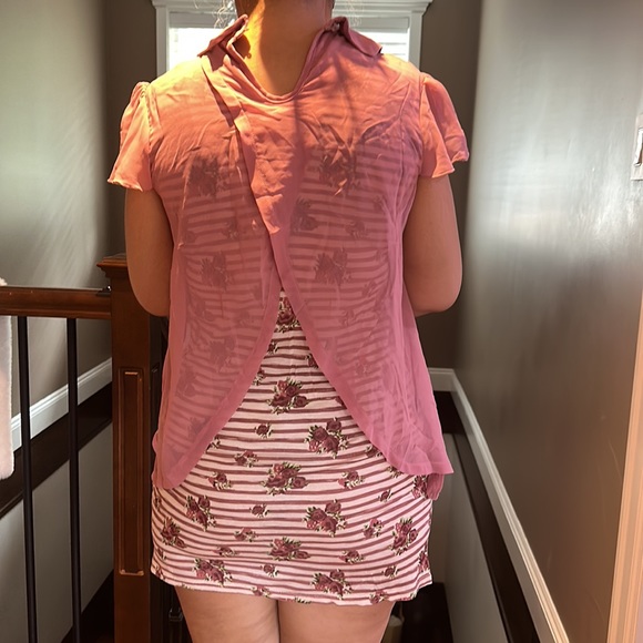 Floral mini dress with sheer top - Picture 2 of 4